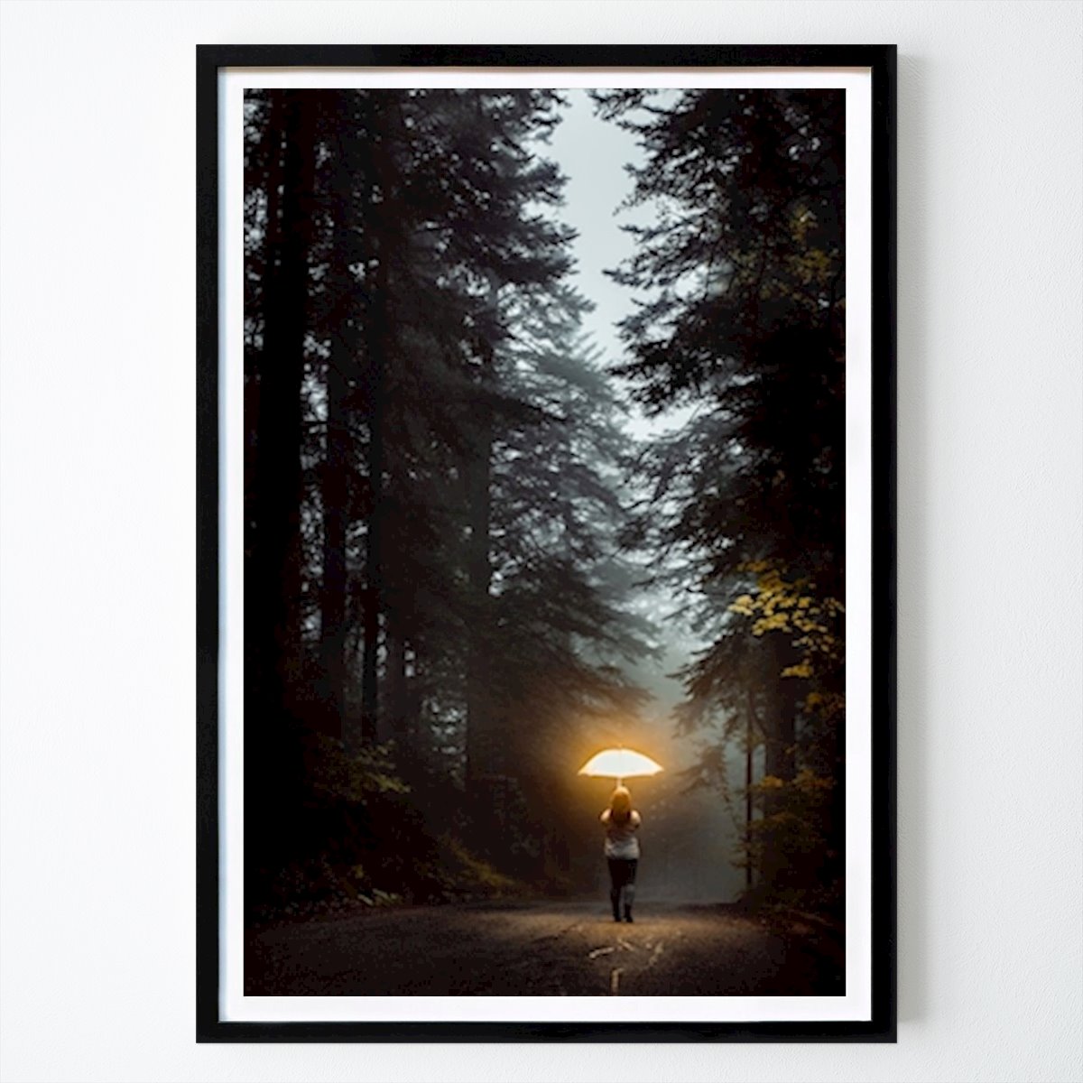 Nature Poster: Girl With Umbrella In Forest by Lorant Fazakas