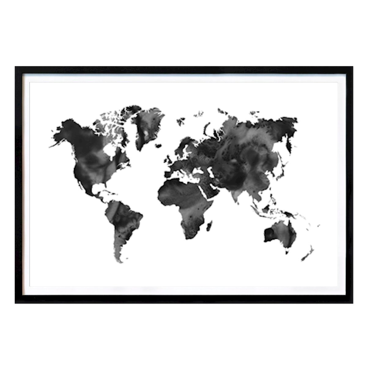 Abstract Poster: Black watercolor world map by Nouveau Prints