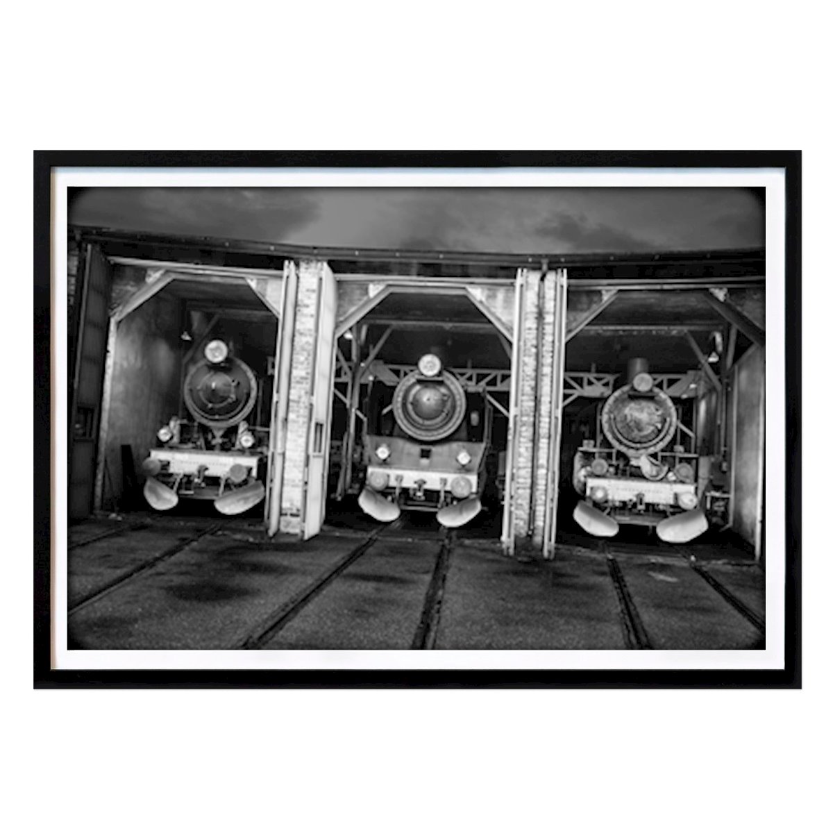 Black & White Poster: Three steam locomotives by Magnus Wågström
