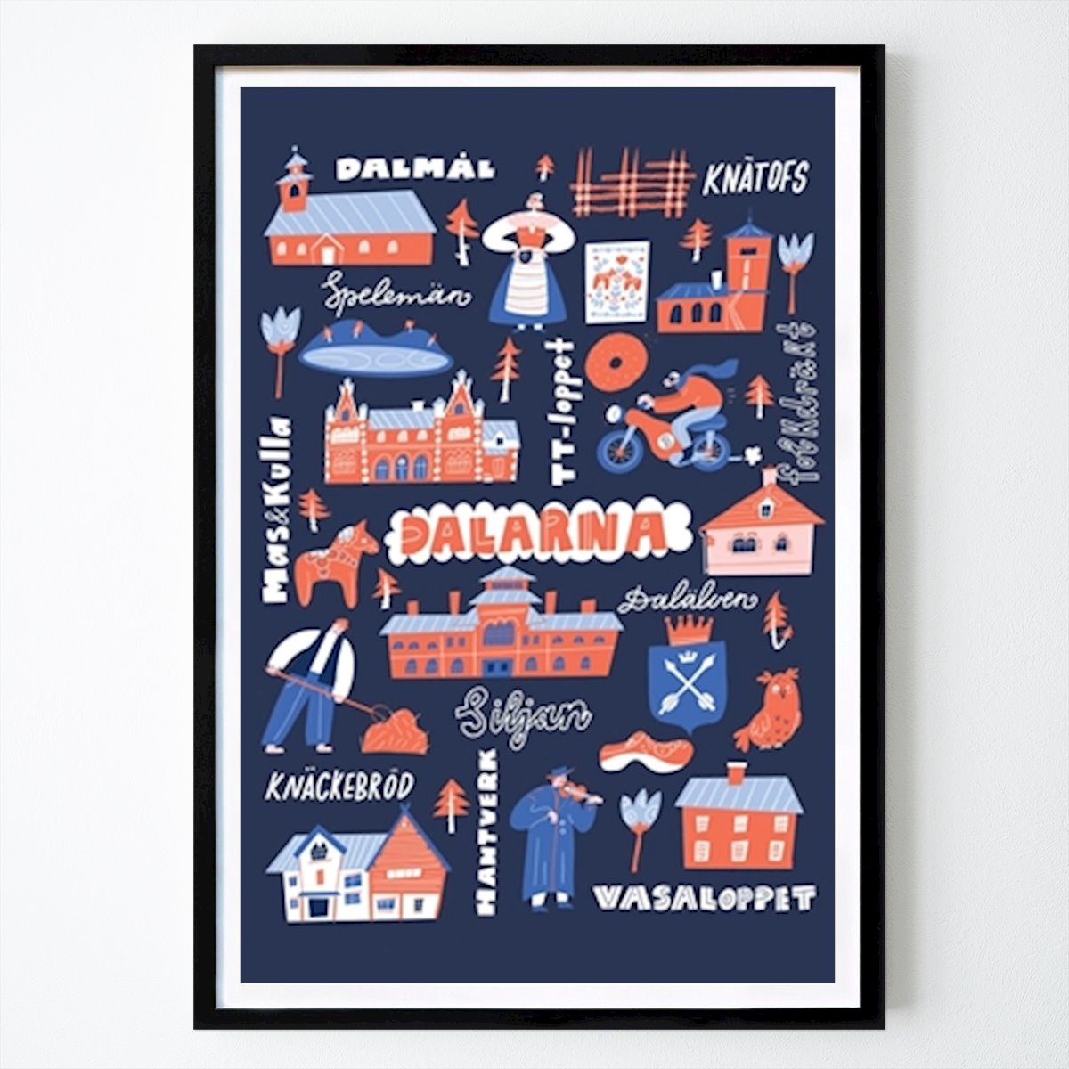 Illustration Poster: Dalarna berühmte Sehenswürdigkeiten von U E Östholm | Dalating Designverk