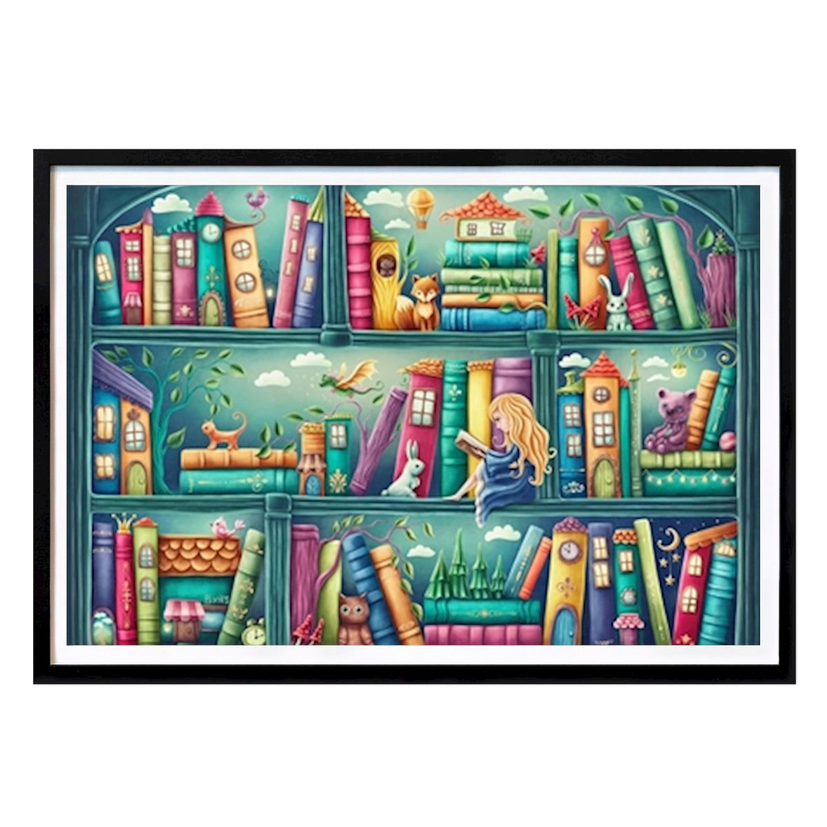 Kids Room Poster: Magic Bookshelf by Elena Schweitzer