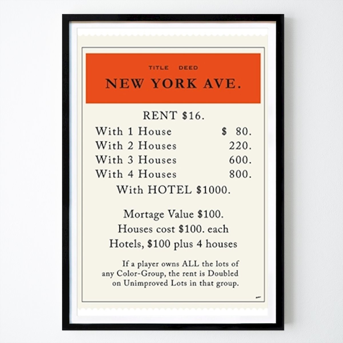 New York Plakat: Monopol New York Ave av Martin Ekelund