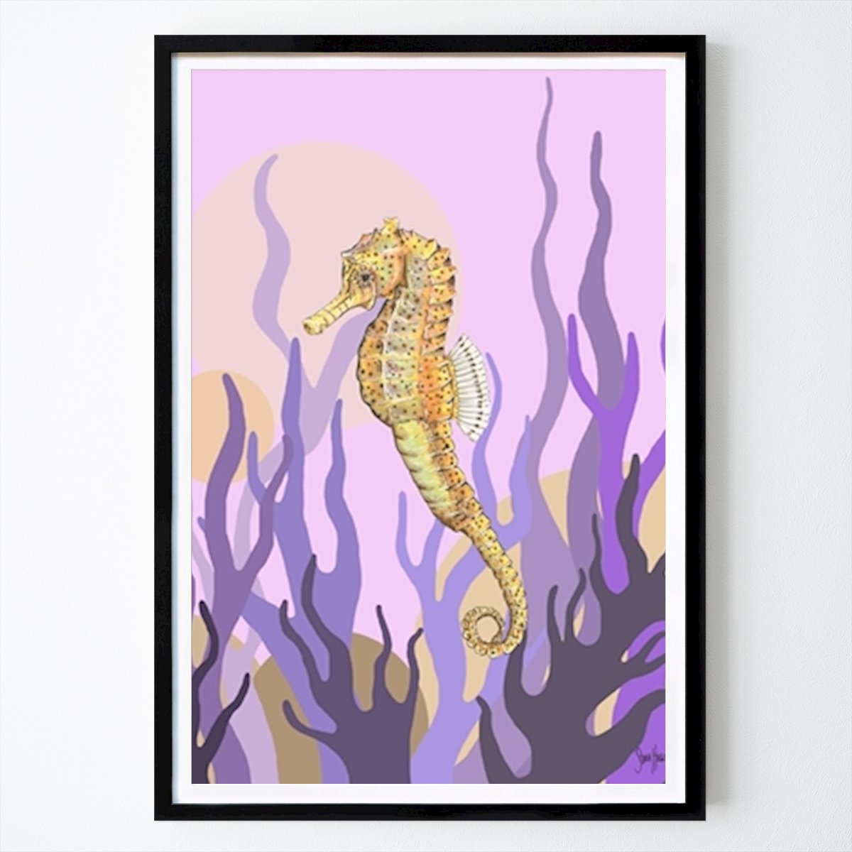 Illustration Affiche: Hippocampe dans les algues et le varech. par Stina Huglen
