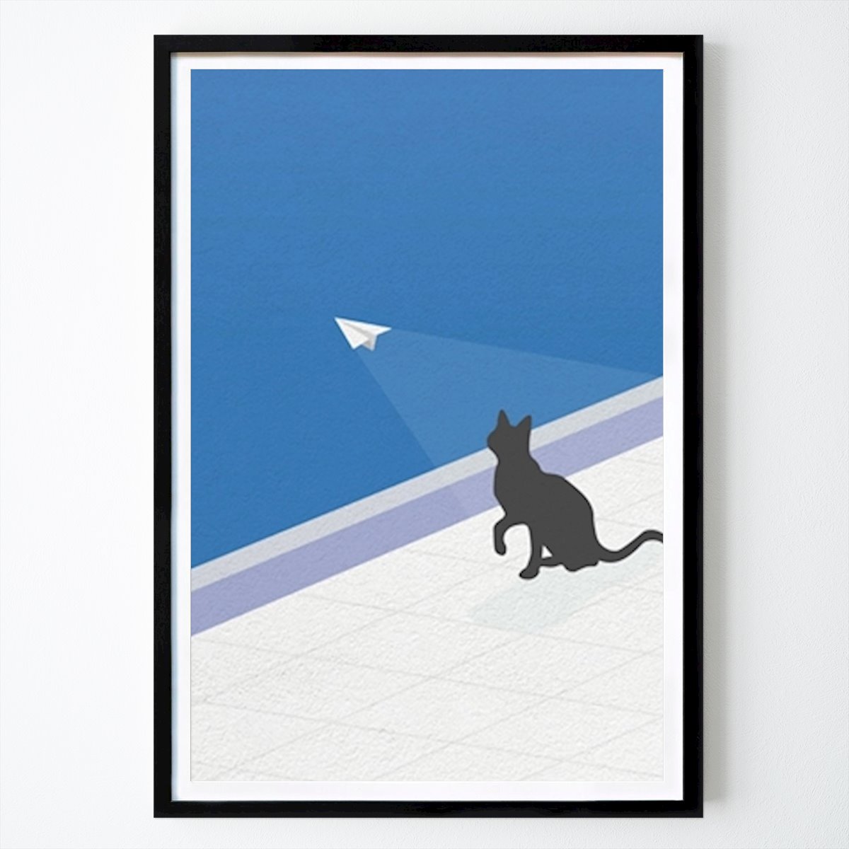 Illustration Poster: Cat Chasing a Paper Airplane by Puspita Wulandari