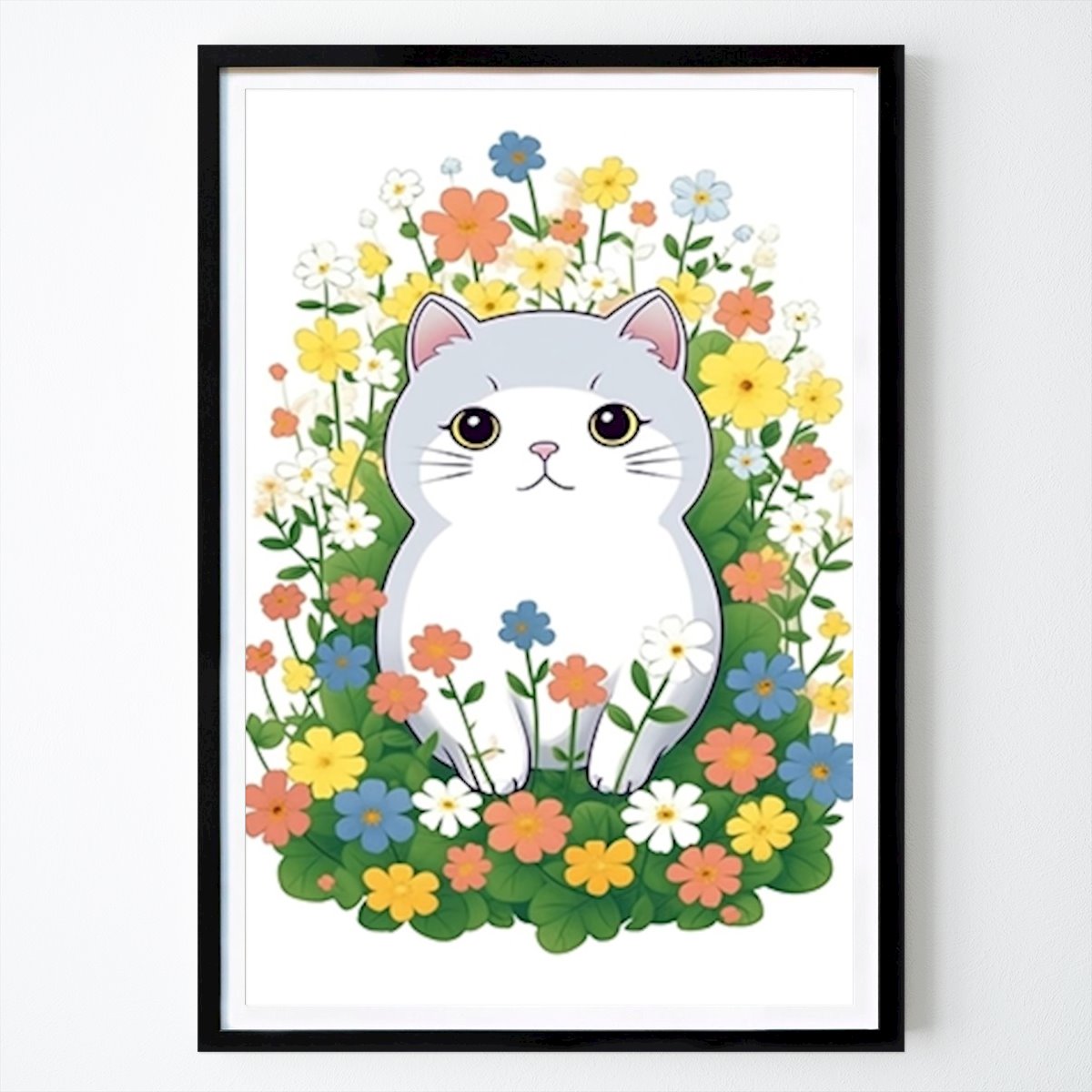Illustration Poster: En söt katt med blommor av Max Ronn