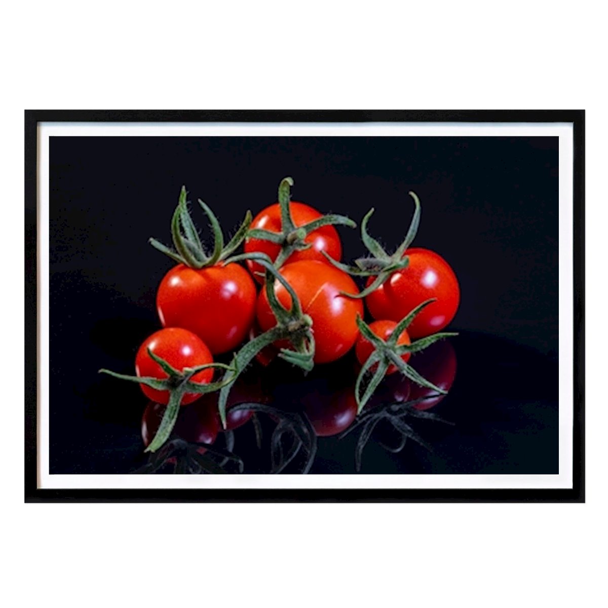 Kitchen Poster: Tomatoes on black background by Joachim Küster