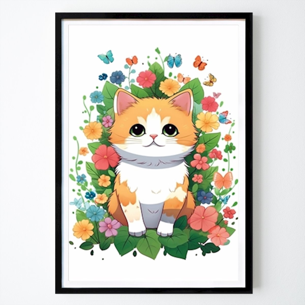 Barnrum Poster: Glad katt med blommor av Max Ronn
