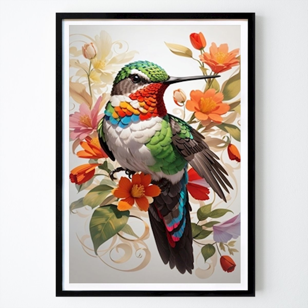 Animale Poster: Colibrì e fiori di Ed ramos