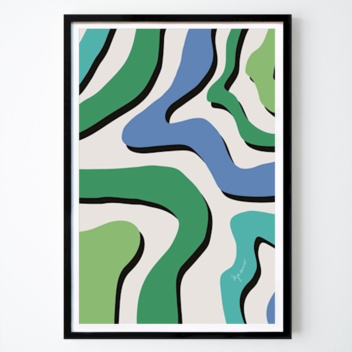 Abstrakt Plakat: Grønn og blå elv av Sofie Johansson Westin