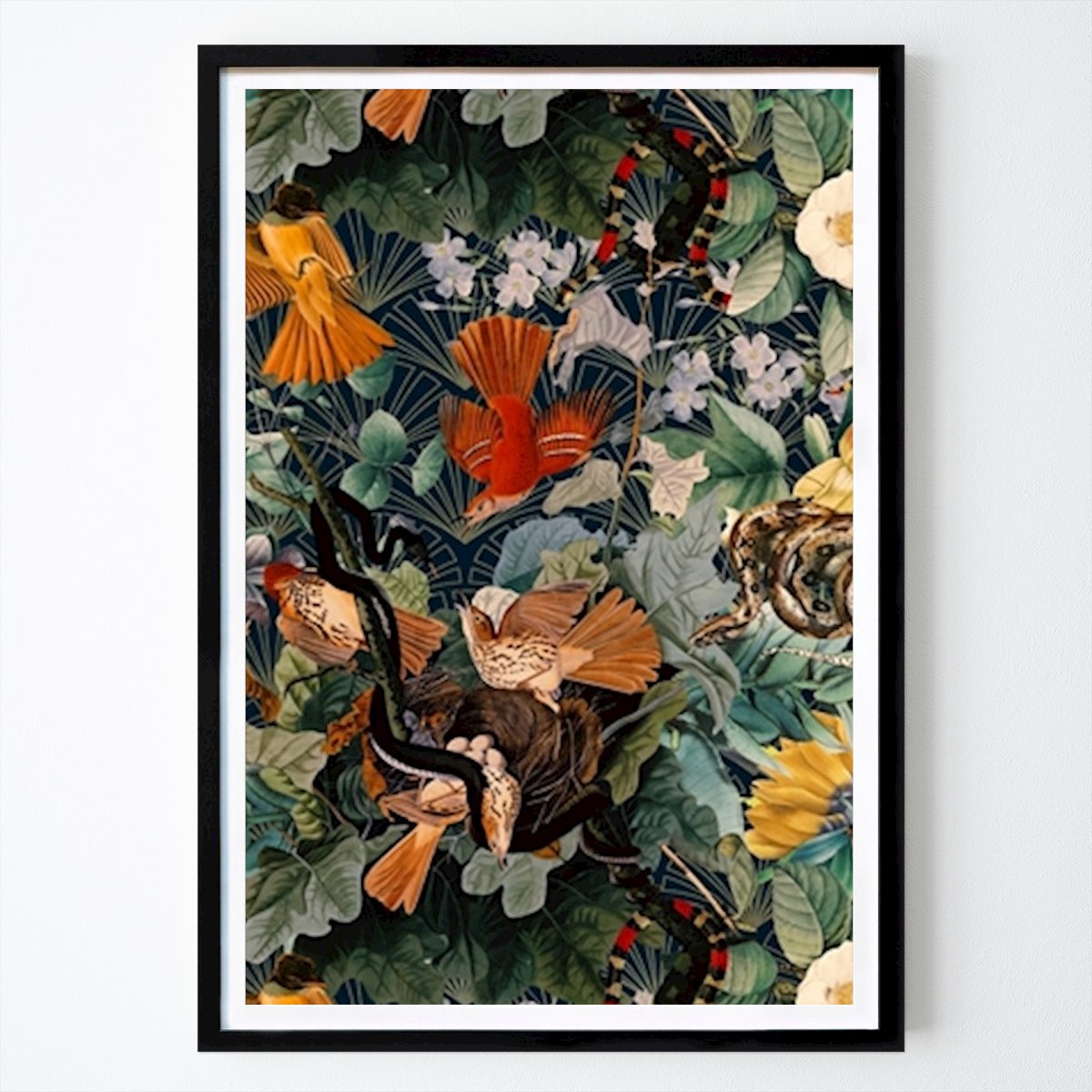 Retro & Vintage Poster: Birds and snakes van Burcu Korkmazyurek