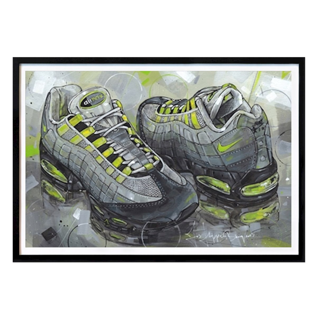 Taide Juliste: Air max 95 Neonvihreä maalaus tekijänä Johannes