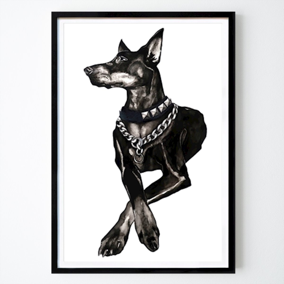 Czarno-białe Plakat: Dobermann dog w/ rivet collar autorstwa Antonia Larsson Pihl