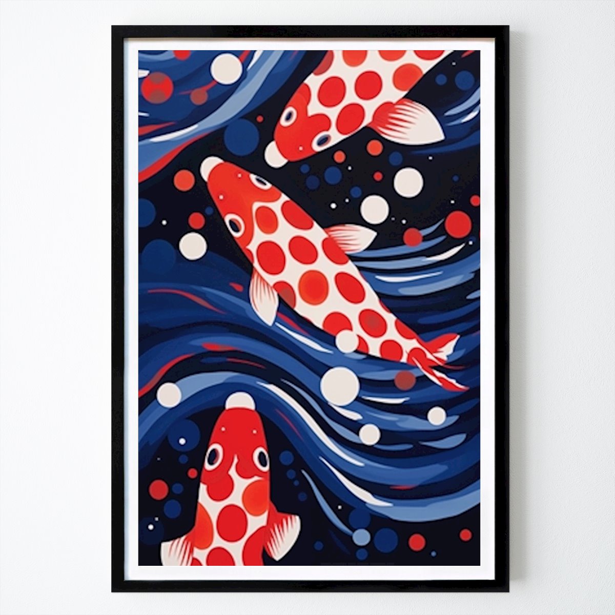 Abstrait Affiche: Trois carpes koï en rouge et bleu par Frank Daske