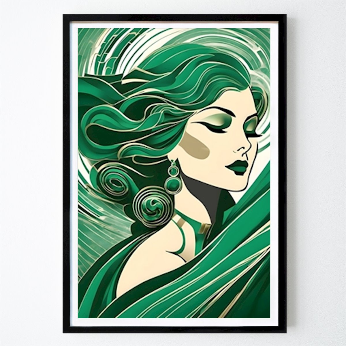 Art Deco Poster: Skönhet - Porträtt i grönt av Art Deco - The Golden Era