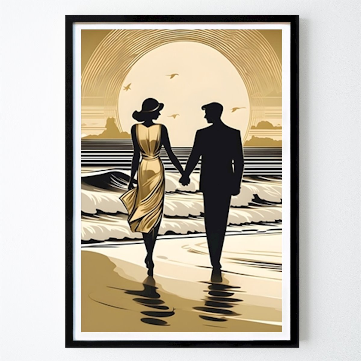 Art Deco Plakát: Pár na pláži od Art Deco - The Golden Era