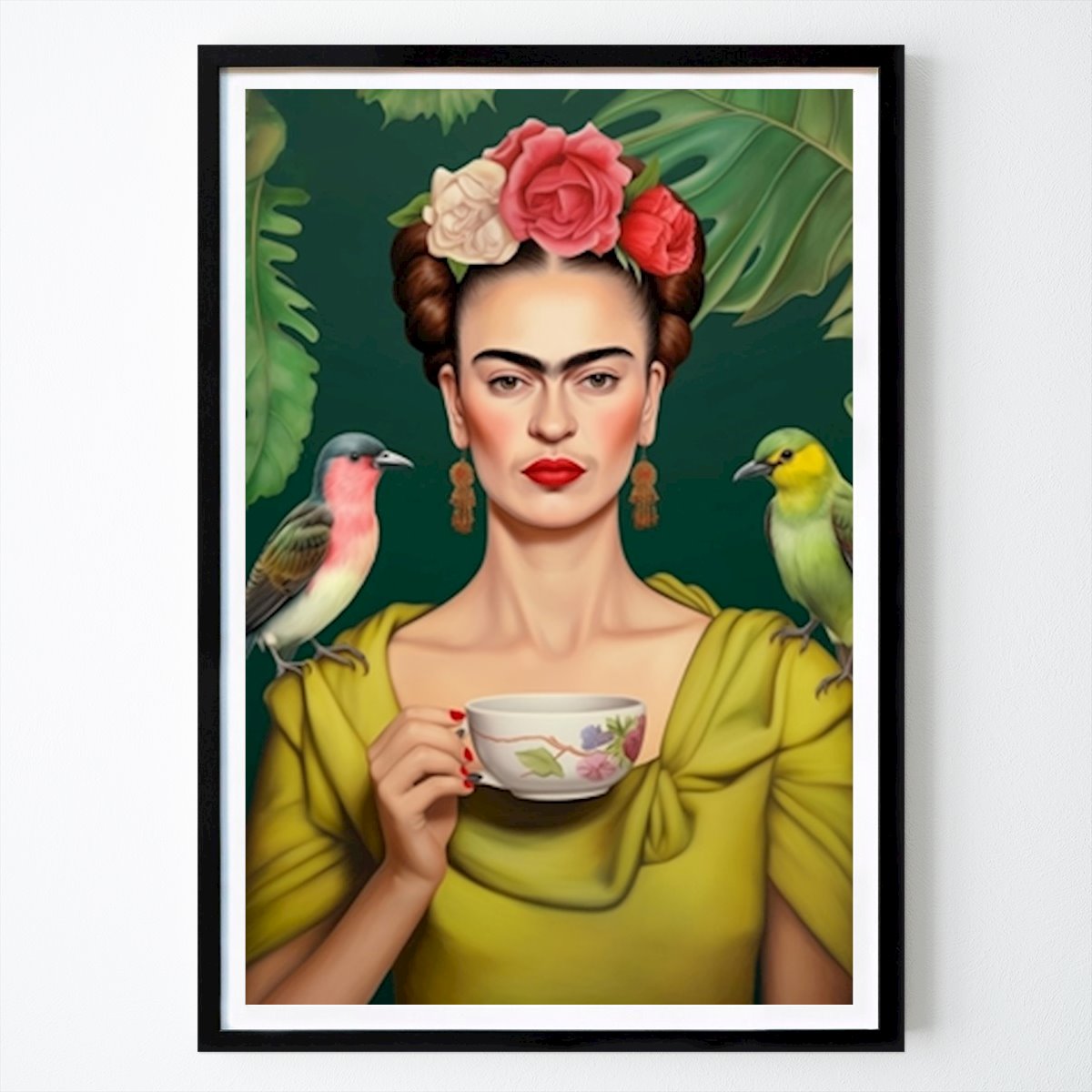 Dyr Plakat: Frida drikker te med fugle av Carina Augusto