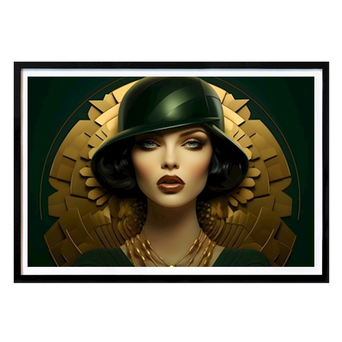 Art Deco Juliste: Green Lady with Hat - Portrait tekijänä Art Deco - The Golden Era