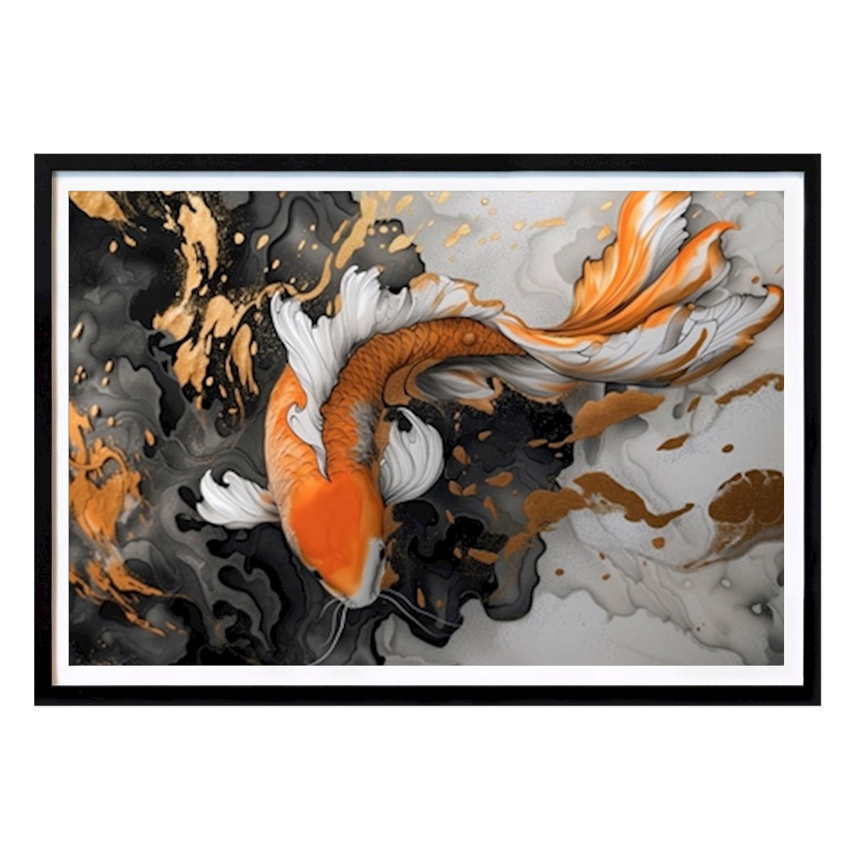 Blanco y negro Póster: Koi Fish Marble Art de KyzArt