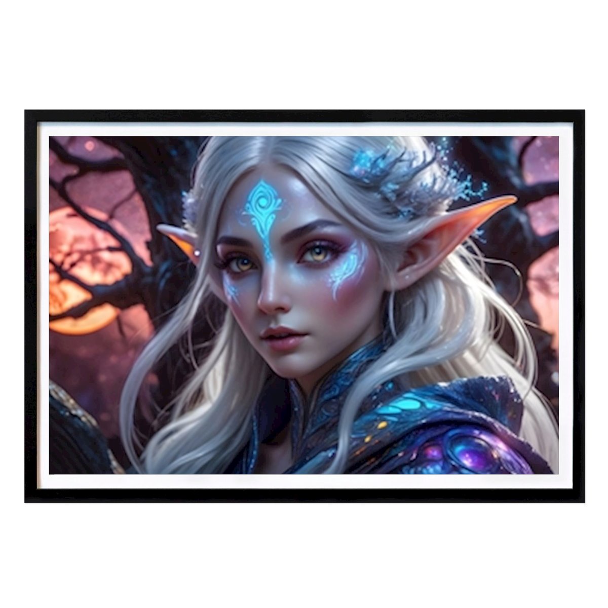 People & Portrait Poster: Blonde wood elf in blood moon by Magical World of Fantasy and Fairy Tales