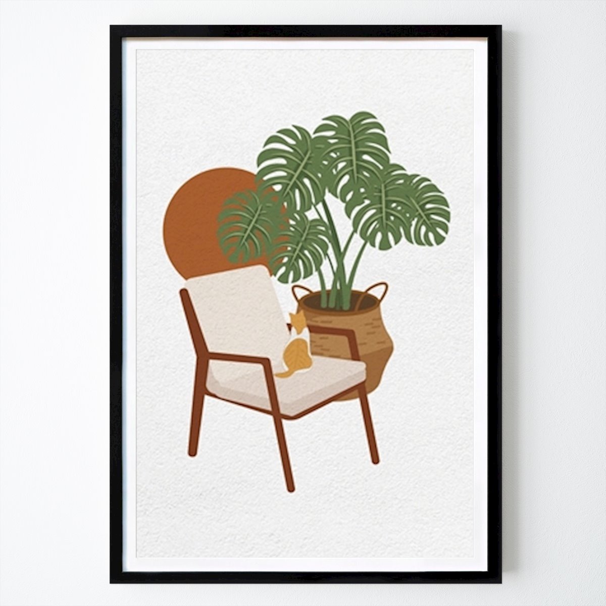 Retro & Vintage Poster: Cat on chair with plant by Ricky Aditya Perdana