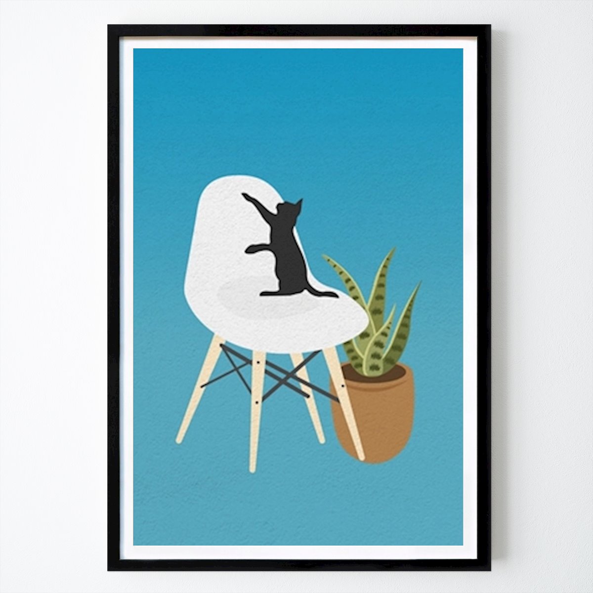 Retro & Vintage Poster: Cat on a chair on a blue room by Ricky Aditya Perdana