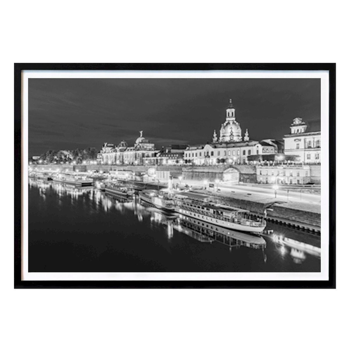 Black & White Poster: Skyline of Dresden at night by Dieterich Fotografie