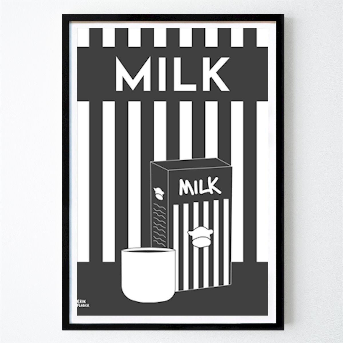 Kjøkken Plakat: Melk - Svart / Hvit av Erik Fläder