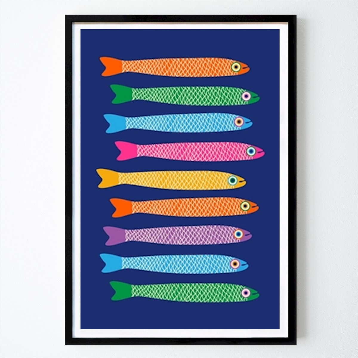 Cocinas Póster: ANCHOAS Rainbow Fish Azul de Jackie Tahara