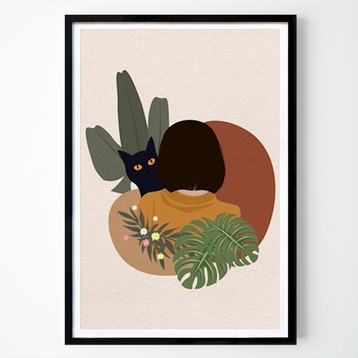 Retro & Vintage Plakat: Kat og pige bag planter av Ricky Aditya Perdana