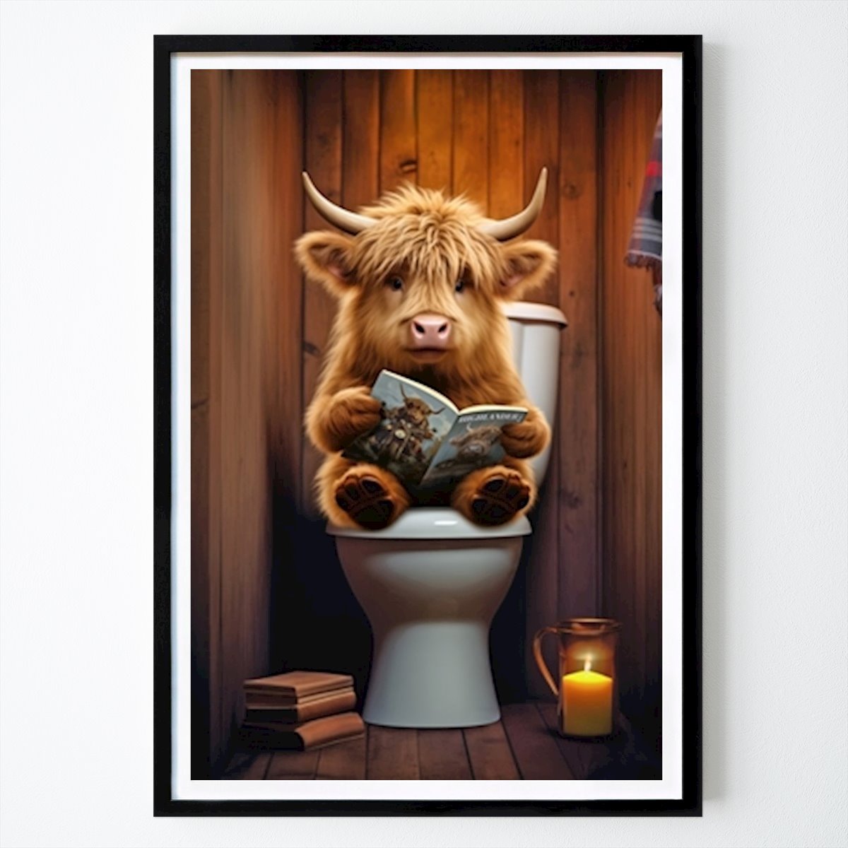 Byer & Steder Plakat: Baby Highland Cow på toalettet av Craig Doogan