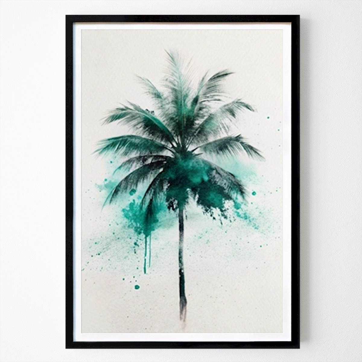 Botanical Poster: Tropical Palm Tree in Teal by Gradient Grooves