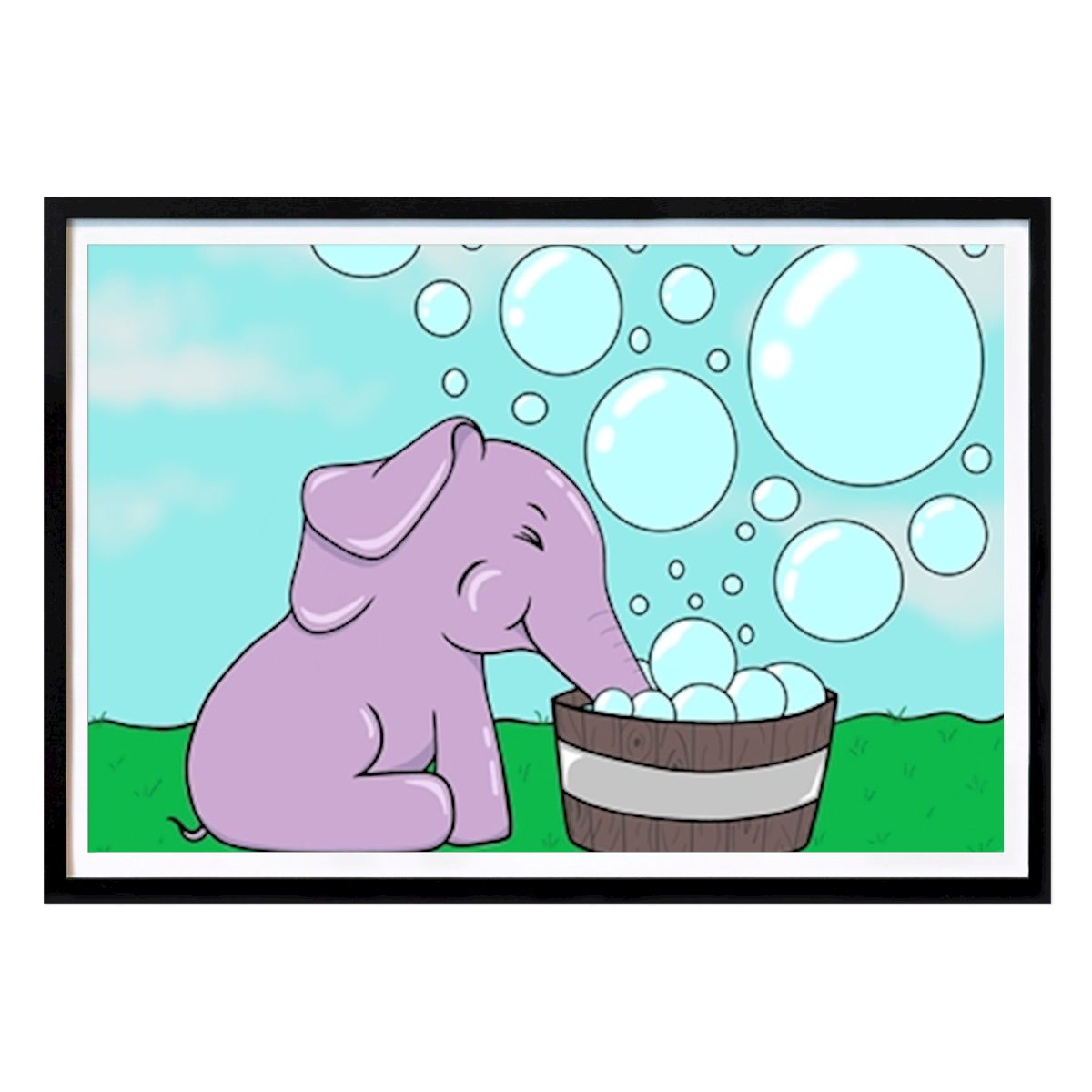 Barnrum Poster: Bubblig lila elefant! av Mille Frydendal