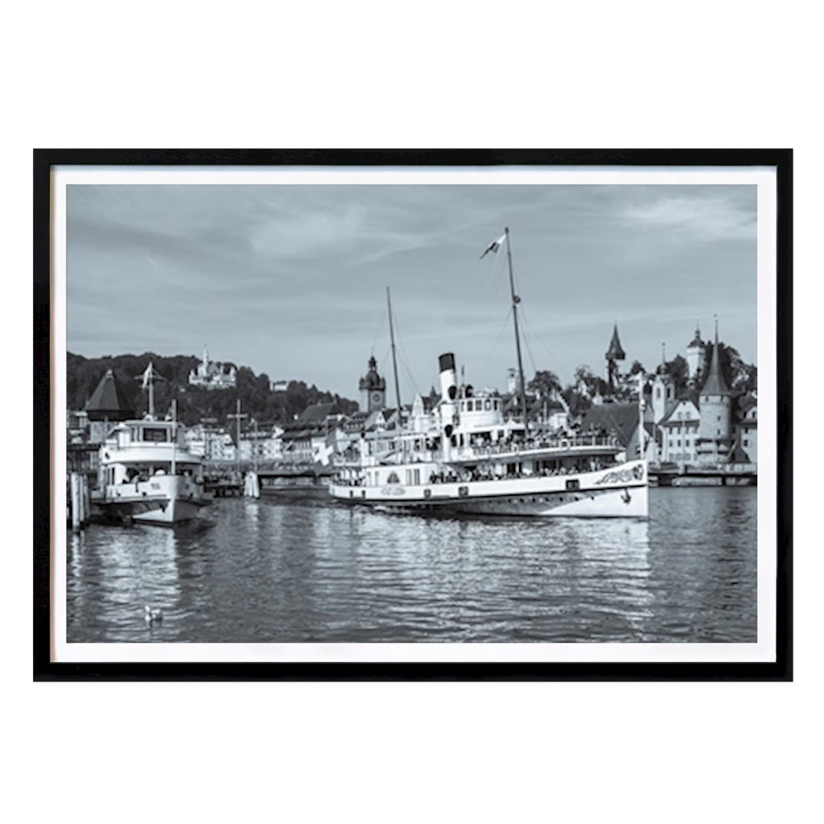 Black & White Poster: Paddle steamer in Lucerne by Dieterich Fotografie