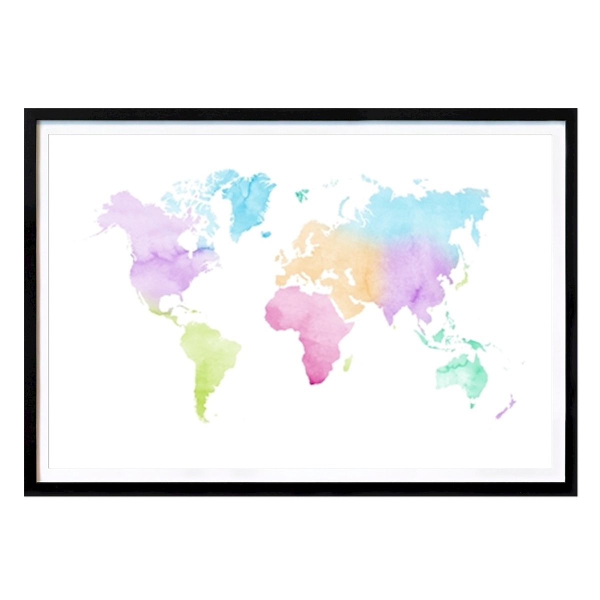 Abstract Poster: Colorful watercolor world map by Nouveau Prints