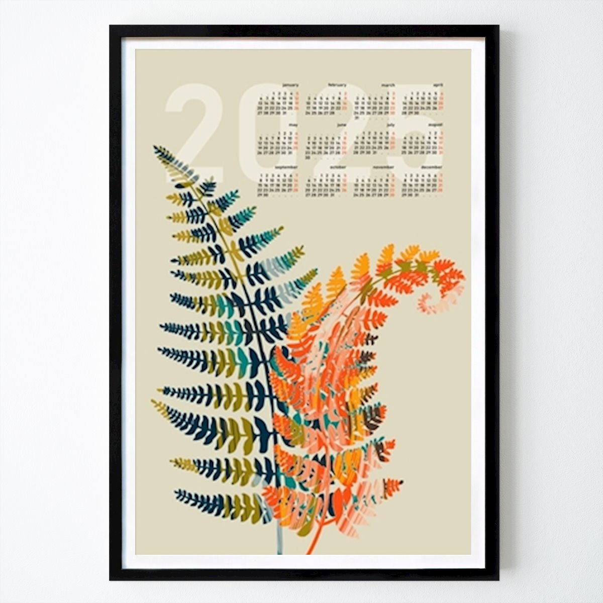 Blomster & Planter Plakat: Kalender 2025 farverige bregneblade av DESIGN d ́annick