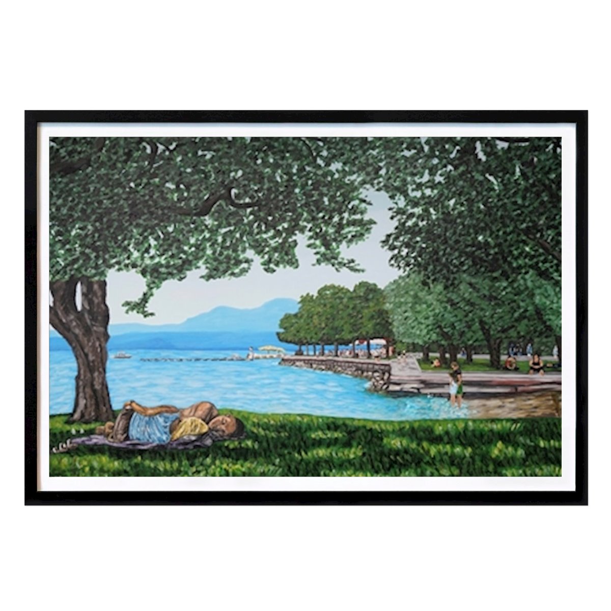 Italie Affiche: Pause sous les arbres sur le lac de Garde par Alena Drisner