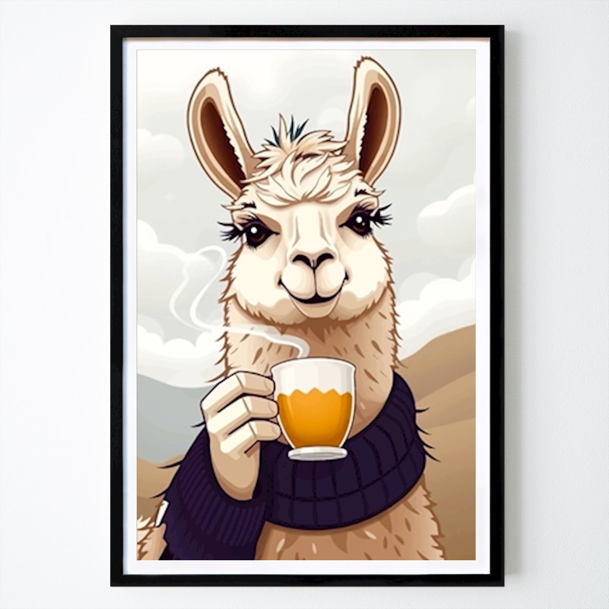 Keuken Poster: Llama Drink Coffee van Cerezo Classica