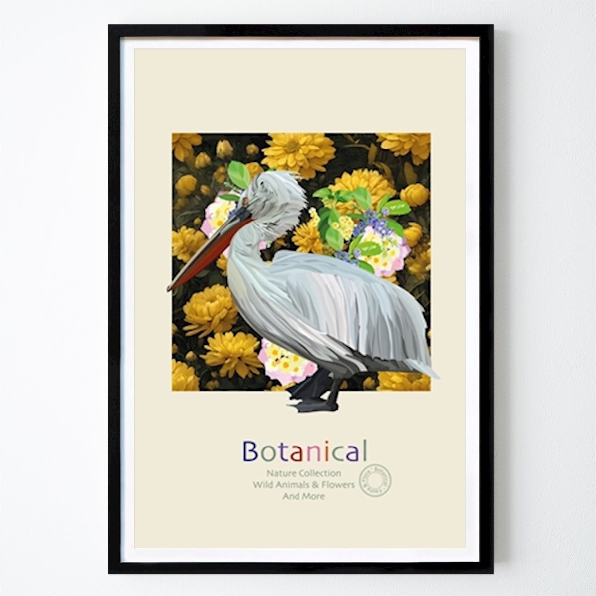 Botanisk Poster: Pelican & Flower SVART av Lauragriesch_art