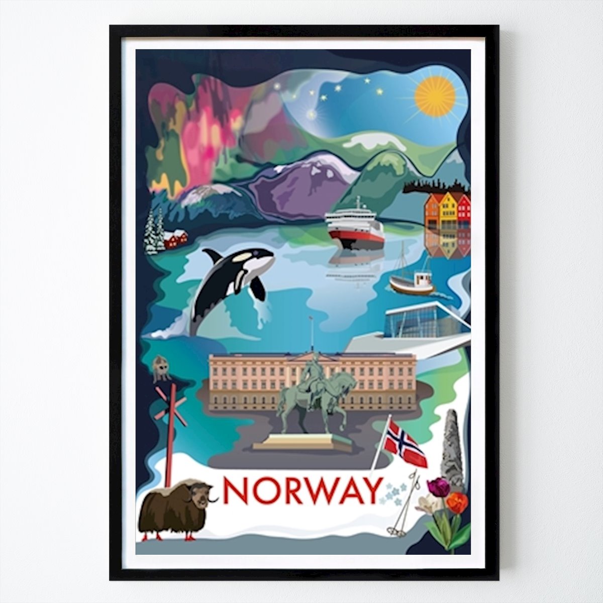 Illustratie Poster: STADSPOSTER NOORWEGEN van Lottis Karlsson, Lottisson Design