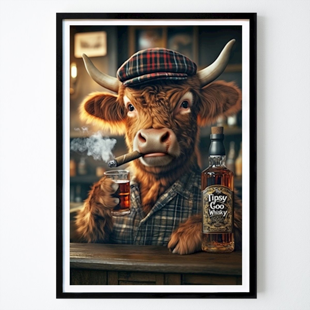 Természet Poszter: Highland Cow Whisky & Szivar Craig Doogan által