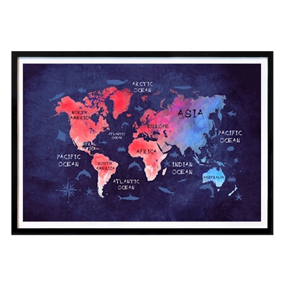 Graphic Poster: Blue world map by Justyna Jaszke