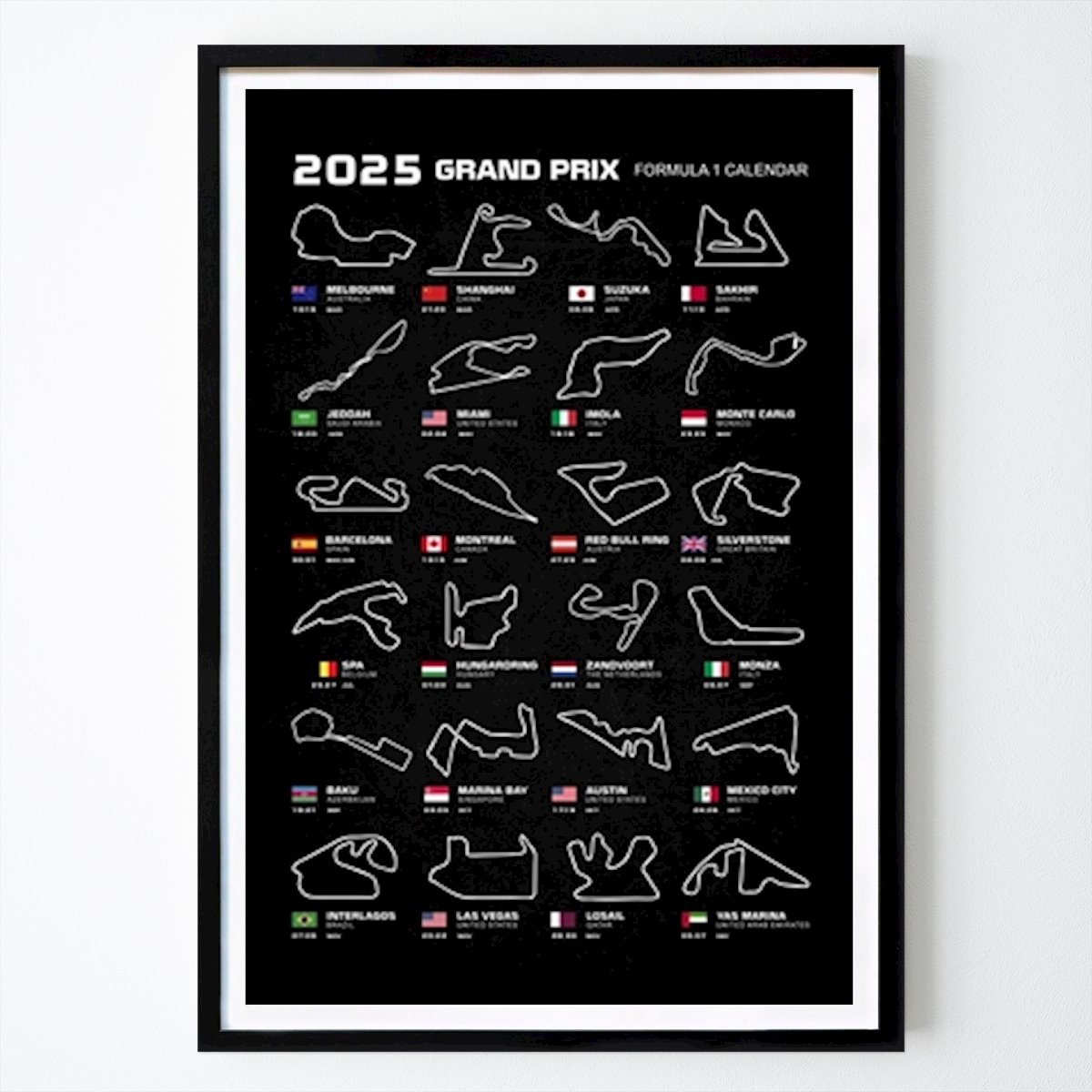 Hobby Plakat: Kalender for F1-økter 2025 av Faissal Thomas