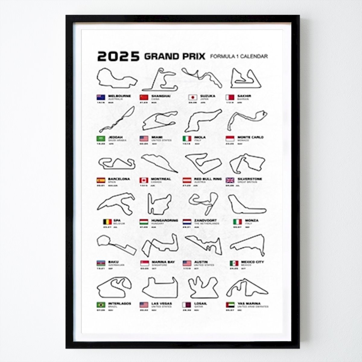 Hobby Plakat: Kalender for F1-økter 2025 av Faissal Thomas