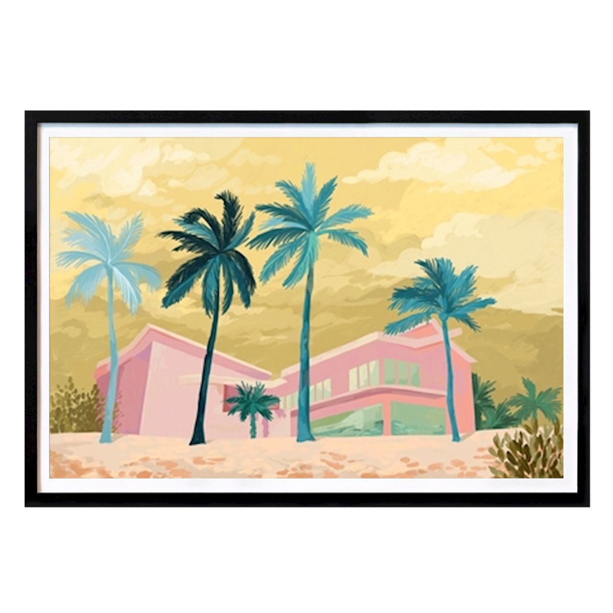 Póster: Villa de playa Pink Palm Tree de Goed Blauw