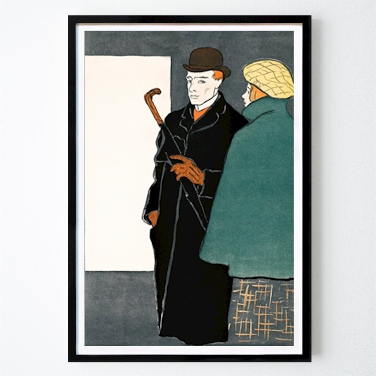 People & Portrait Poster: Man With Walking Stick and Wom by Edward Penfield