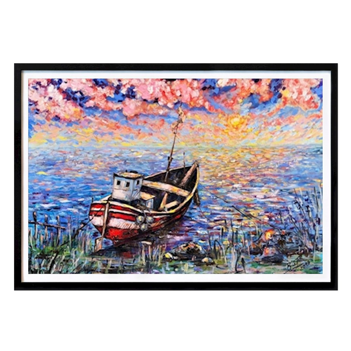 People & Portrait Poster: Boat at Sunset Glow by Anda Bieza