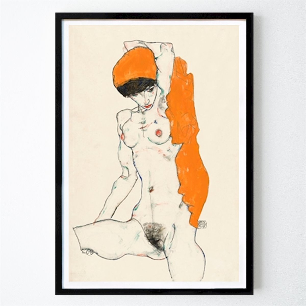 Estilo de vida Póster: Desnudo con cortinas naranjas 1914 de Egon Schiele