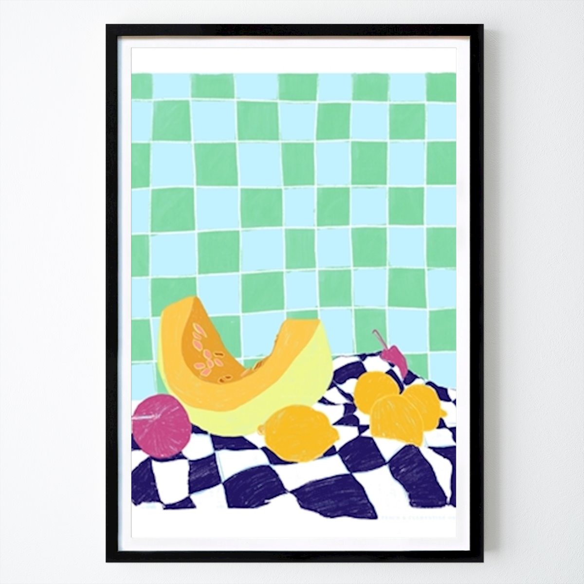 Kitchen Poster: Fruit on Checkered Cloth by Jenny Liz Rome