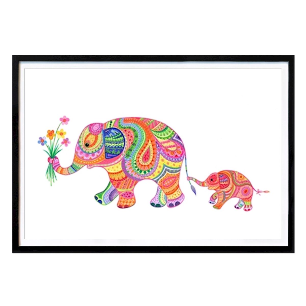 Illustration Affiche: Duo d’éléphants colorés par Isabelle Brent