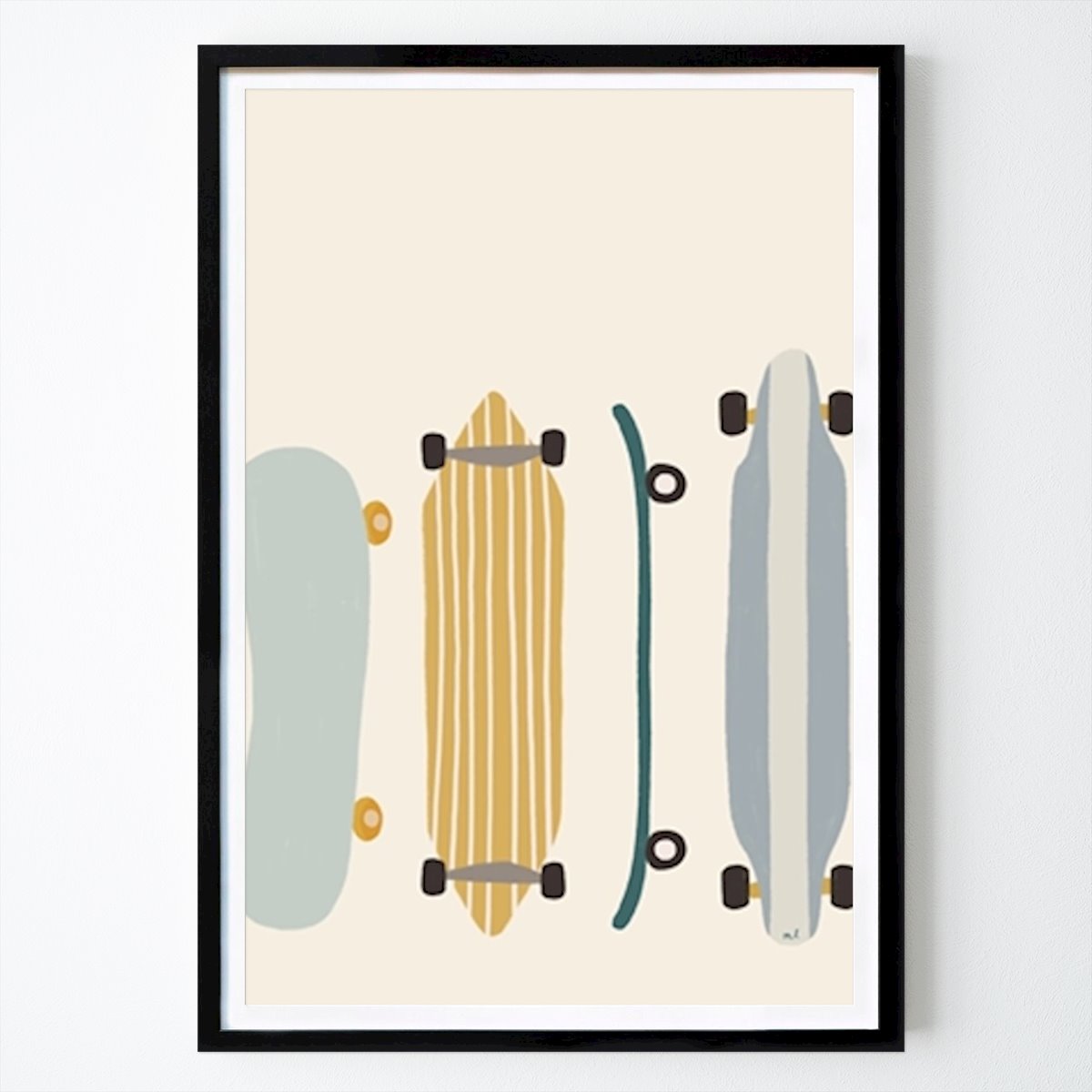 Retro & Vintage Poster: Skateboard Quartett von Menina Lisboa